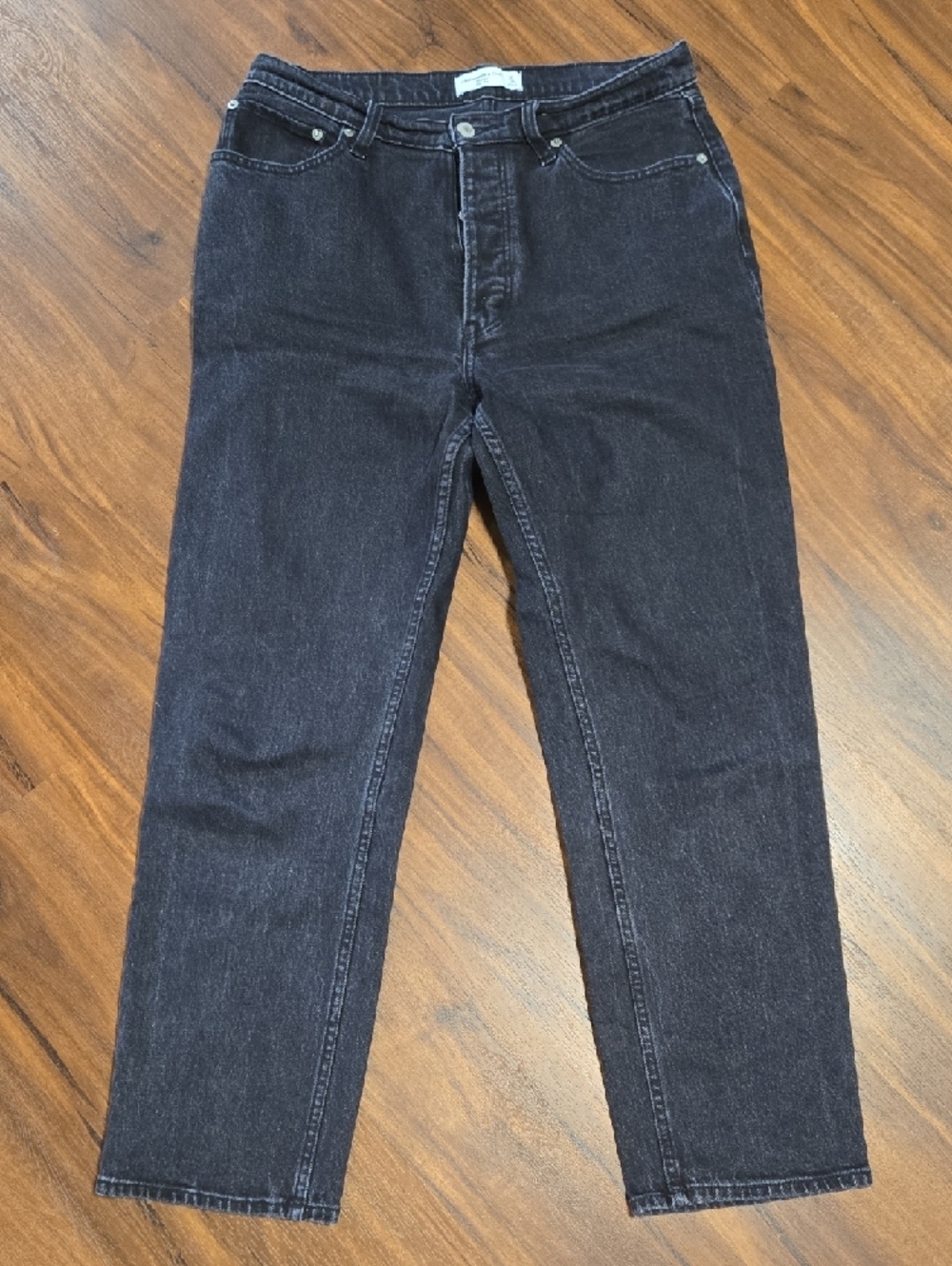 Abercrombie & Fitch The Dad High Rise Denim Black Straight-Leg Jeans Sz 30 - Picture 2 of 8